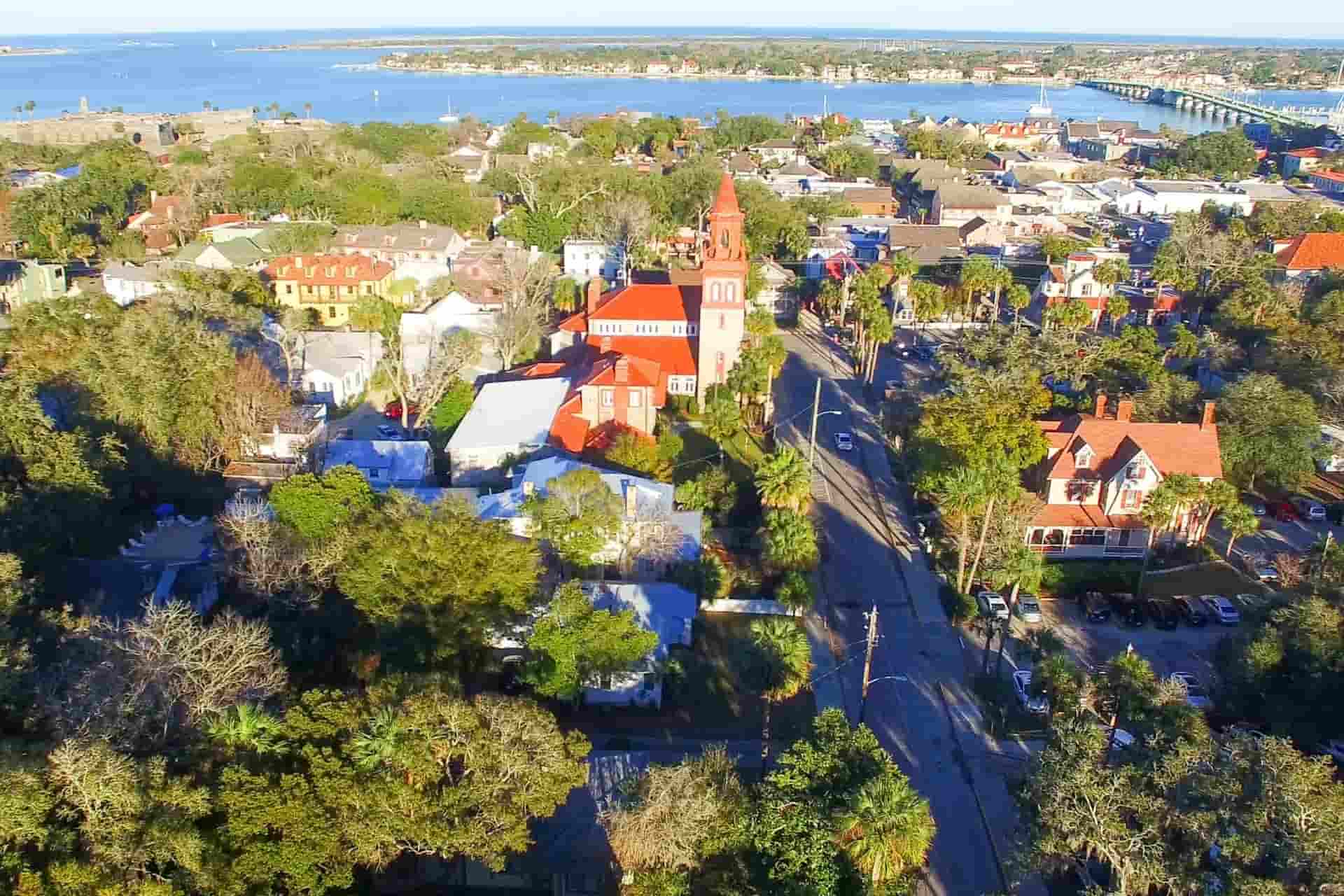 St. Augustine neighborhood with homes and view of water